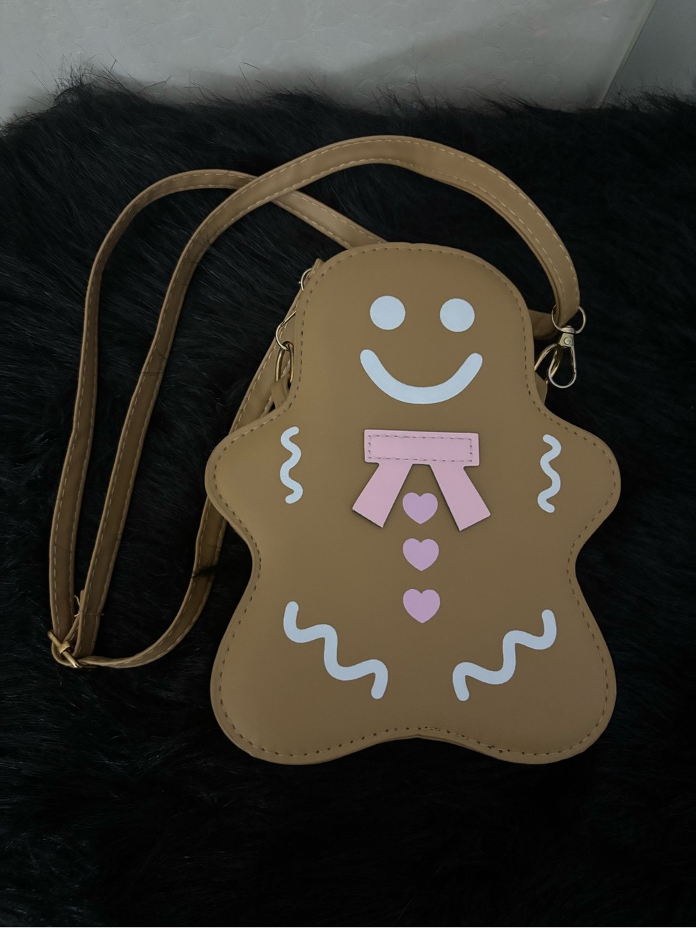 NWOT Gingerbread Crossbody Bag and hair clip- Tan with Pink Accents